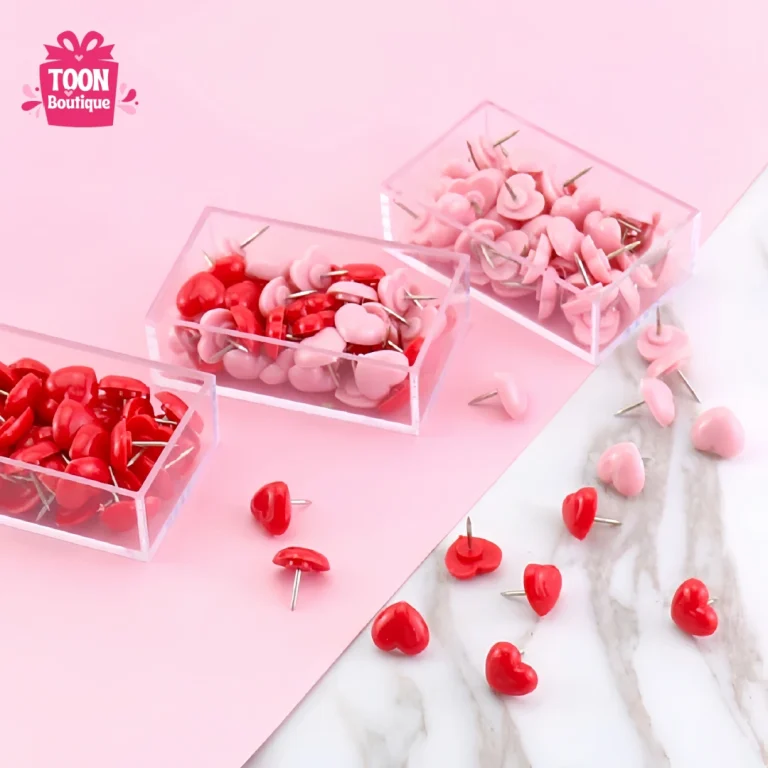 50 Heart Shaped Push Pins in Red & Pink